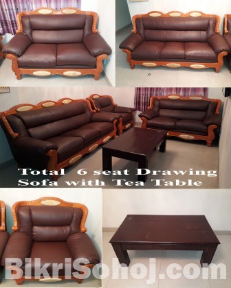 Luxury Drawing Sofa 6 Seat with wooden Table